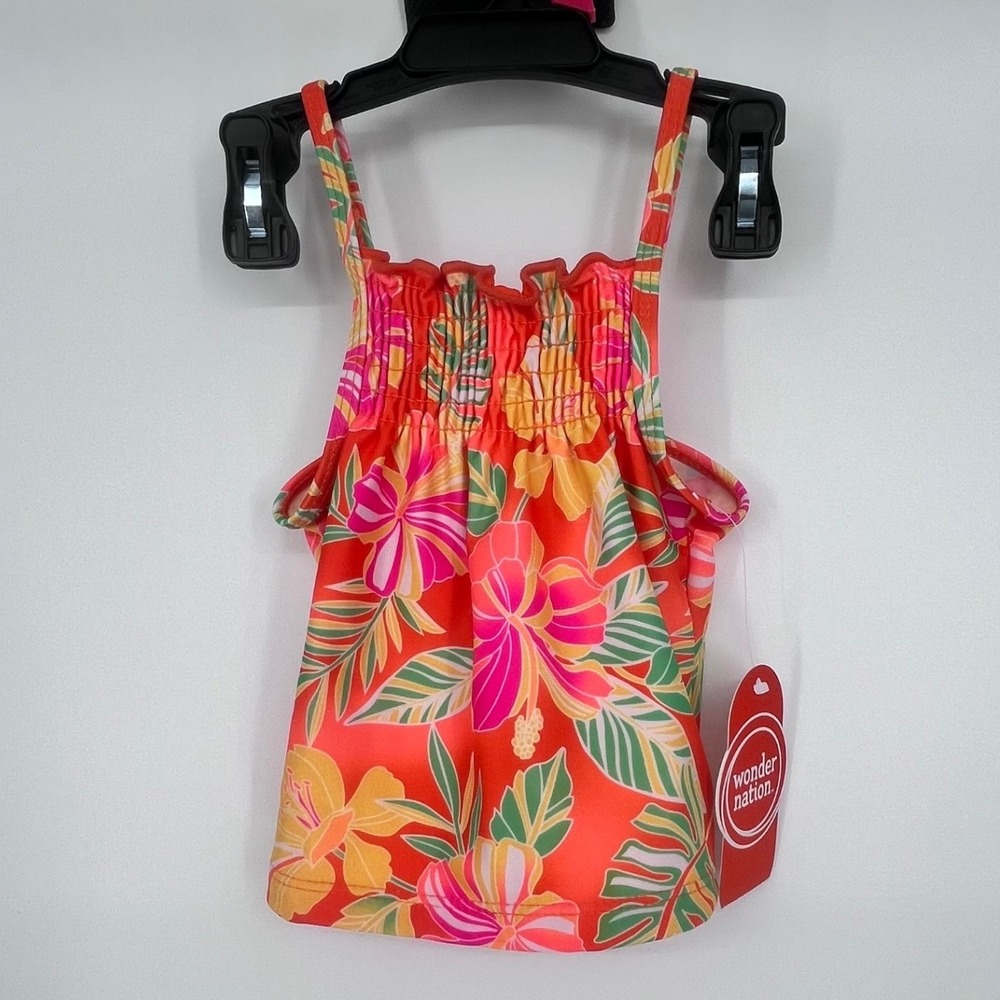 NWT Wonder Nation Tankini Swimsuit Baby Girl 18M‎ Pink Glowstick Tropical Floral